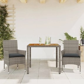 3278675 vidaXL Set mobilier grădină cu perne 3 piese gri poliratan/lemn acacia