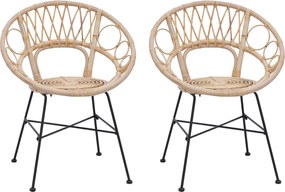 vidaXL Scaun de sufragerie 2 pcs natural 49 x 51 x 81 cm Ratan și Fier