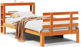 vidaXL Cadru de pat cu tăblie, maro ceruit, 100x200 cm, lemn masiv pin