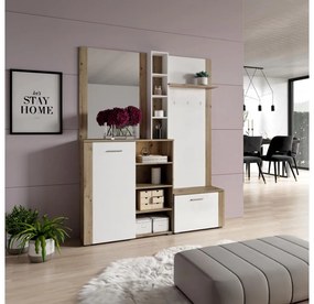 Set mobilier hol Fulgores (stejar artisan + alb) (cu oglindă). 1116335