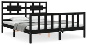 3192570 vidaXL Cadru de pat cu tăblie, negru, 160x200 cm, lemn masiv