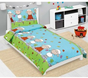 Bellatex Lenjerie de pat pentru copii din crepAlbastru oaie, 140 x 200, 70 x 90 cm