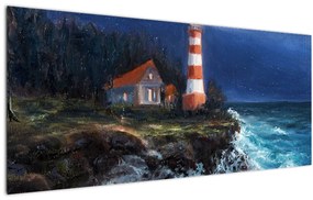 Tablou - Far pe malul oceanului, aquarelă (120x50 cm)