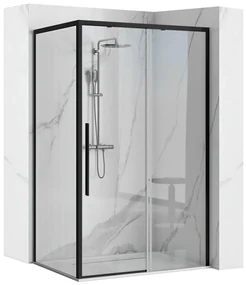 Cabina dus cu cadita de dus patrata Rea Solar cu usa glisanta 90x90 negru mat