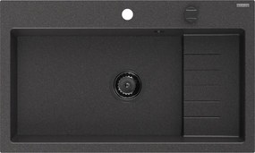 Mexen Omar chiuvetă de granit cu 1 compartiment 800 x 480 mm, negru cu pete, sifon negru - 6520801005-76-B