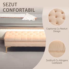 HOMCOM Bancă cu Husă Capitonată, Bancă Tapițată din Catifea cu Picioare Metalice, 118x45x42 cm, Bej | Aosom Romania