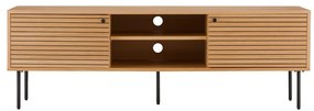 Kyoto TV cabinet, 2 usi, 2 rafturi, furnir de stejar, natural, picioare din metal negru 150x40x50 cm