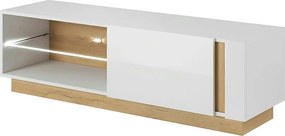 Comoda RTV CITY, stejar grandson/alb lucios, PAL melaminat, 138x40x46