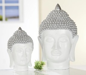 Figurina  Buddha, rasina, alb argintiu, 10x17x11 cm
