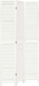 vidaXL Paravan cameră 3 panouri, alb, lemn masiv paulownia