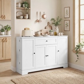 HOMCOM Bufet bucătărie, mobilier de depozitare cu sertar, 4 uși cu închidere silențioasă, rack-uri pe ușă și rafturi reglabile, alb | Aosom Romania