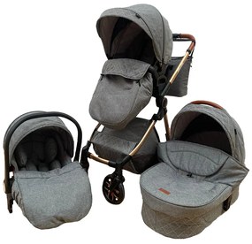 Carucior 3 in 1 cu landou, scoica si geanta, 0-36 luni, Gri - CPC-11-gri