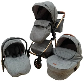 Carucior 3 in 1 cu landou, scoica si geanta, 0-36 luni, Gri - CPC-11-gri