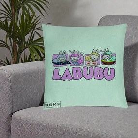 Perna Personalizata Labubu Sleeping Quad, 40x40 cm, Verde Menta, Husa Detasabila, Perna Inclusa, BEKZ®