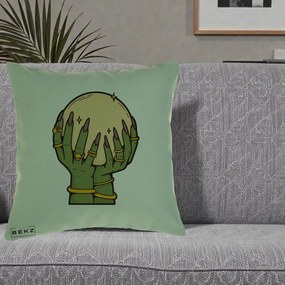 Perna Decorativa Halloween Maini Vrajitoare cu Glob de Cristal, 40x40 cm, Verde, Husa Detasabila, Perna Inclusa, BEKZ®