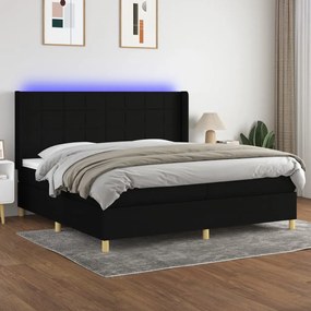 3138903 vidaXL Pat cu arcuri, saltea și LED, negru, 200x200 cm, textil