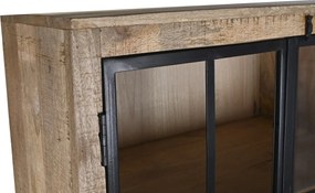 Etajeră din lemn de mango maro și metal negru, cu 4 uși și 1 raft, finisaj natural, 200 x 170 x 45 cm, „Arcole”