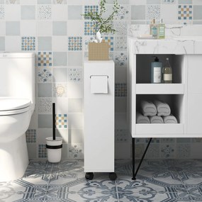 kleankin Corp de depozitare toaletă/baie cu locaș pentru hârtie igienică pe roți - 52 x 17 x 67 cm alb | Aosom Romania