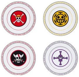 Set de 4 farfurii portelan - One Piece - Emblemele piratilor 21 cm