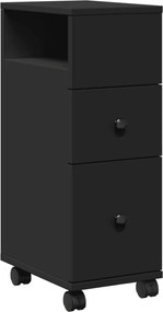 vidaXL Dulap de baie îngust cu roți, negru, lemn prelucrat