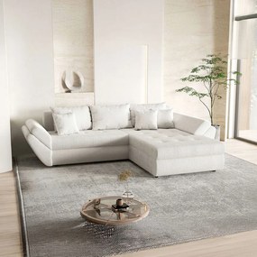 Colțar extensibil dumonde cu ladă de depozitare si sezut confortabil din spuma high-density, Loana Zoom Crem II 270x185 cm