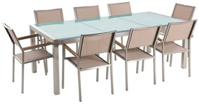 Set de masă pentru grădină Grosso (bej) (blat din sticlă 210x100 cm) (scaune bej). 1011754