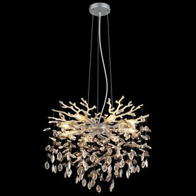 Lustra suspendata metal argintiu mat, cristale de sticla QUEENA