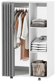 HOMCOM Dulap penderie dressing mobil 4 role cu bară pentru haine și rafturi deschise, alb | Aosom Romania