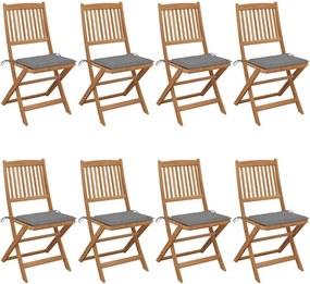 vidaXL Scaune de grădină pliabile cu perne, 8 buc., lemn masiv acacia