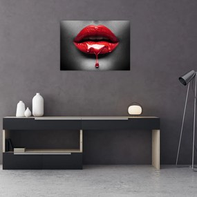 Tablou pe sticlă cu buze de femeie (70x50 cm)
