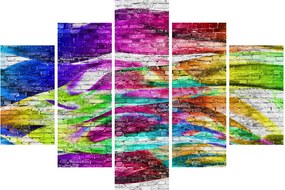 Tablou - Zid de cărămidă cu flăcări colorate (150x105 cm)