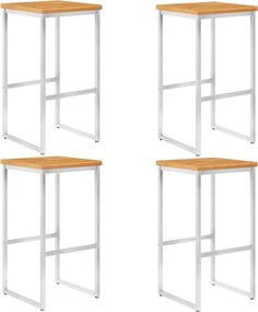 vidaXL Scaune de bar, 4 buc., lemn masiv de acacia și oțel inoxidabil