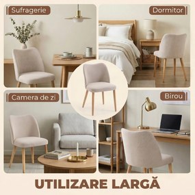 HOMCOM Set de 2 Scaune de Masă Moderne, Scaune de Bucătărie cu Tapițerie din In, Șezut Imbătut, Spătar Curbat, Picioare din Lemn de Cauciuc, Ușor de Asamblat, Alb Crem | Aosom Romania