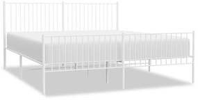 350956 vidaXL Cadru de pat metalic cu tăblie, alb, 200x200 cm