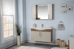Set Mobilier Baie Sokotra 100, Include Baza Lavoar, Lavoar și Oglinda, 100 cm, Crem