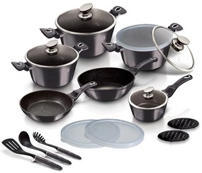 Set oale si tigai marmorate cu capace, ustensile, antiaderente, 18 piese Berlinger Haus Carbon Pro BH 6887