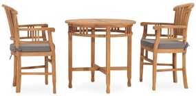 Set de masa pentru gradina cu perne, 3 piese, lemn masiv de tec