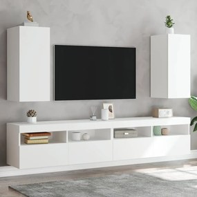 837233 vidaXL Comode TV de perete cu lumini LED, 2 buc., alb, 30,5x35x70 cm