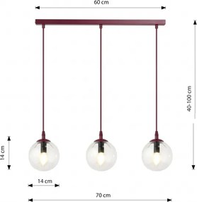 Candelabru cu cablu COSMO 3xE14/10W/230V roșu/transparent