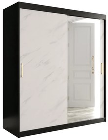 Dulap de haine 180 cm Marbelo T2 (mat negru + marmură albă). 1064594