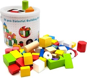 Set 50 de cuburi din lemn la găletușă cu imagini JC59