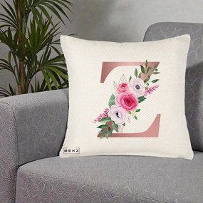 Cadou Personalizat - Perna Personalizata Monograma Rose Gold Litera Z, 40x40 cm, Crem Reliefat, Husa Detasabila, Perna Inclusa, BEKZ®