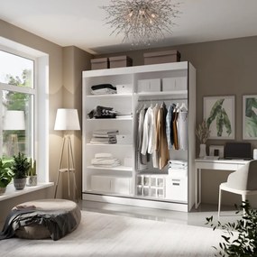 Dulap cu usi glisante si oglinda Osgar, ADRK Furniture (Culoare: Alb, Dimensiuni: 120x216 cm)