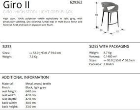 Scaun de bar design elegant Giro gri deschis