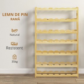 HOMCOM Suport pentru Vin din Lemn, Suport pe 7 niveluri pentru 42 de sticle de Vin, Suport Subțire pentru Bar, 63x25x102 cm, Natural | Aosom Romania