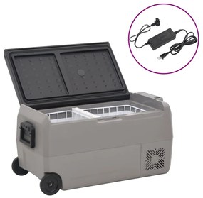 vidaXL Ladă frigorifică cu roată și adaptor, negru&amp;gri, 60 L, PP &amp; PE