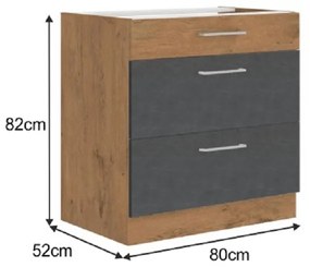 Dulap inferior de bucătărie 80 D 3S BB Velaga (Gri mat + Stejar lancelot). 1015858