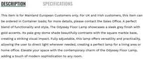 Lampadar/Lampa de podea design decorativ Odyssey gri/auriu