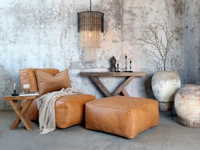 Fotoliu de relaxare cognac din piele naturală de bivol, lucrat manual, cu umplutură din bumbac reciclat, 103×83 cm, „Armagnac”