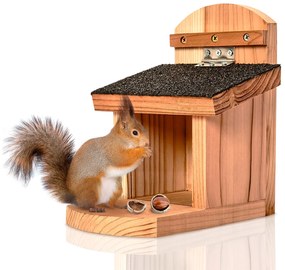 Hrănitor pentru veveriță, acoperiș plat, lemn de cedru, bitum, netratat